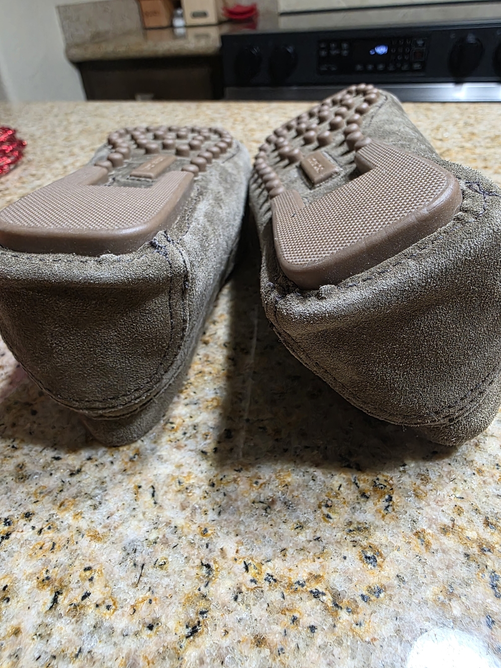 Tory Burch Taupe/Olive Suede Logo Moccasin Loafers - Picture 8 of 11